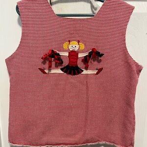 Red Checkered Kids Top with Cheerleader Design